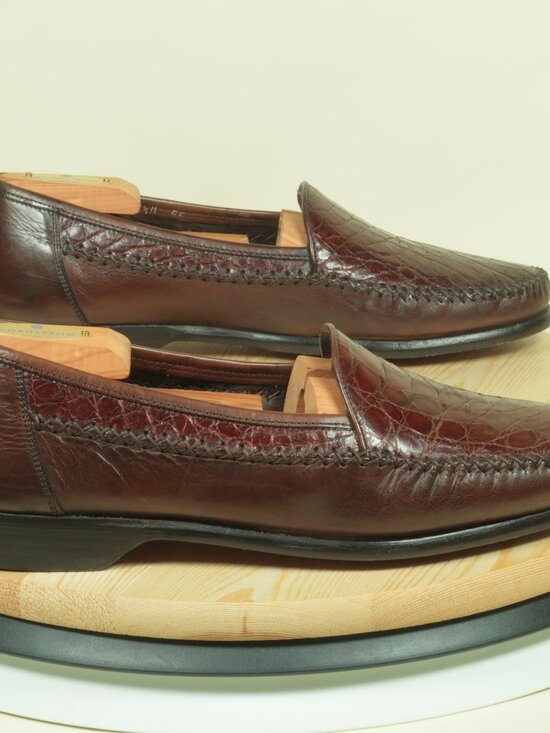 Vintage Bragano Crocodile Vamp Leather Loafers Shoes Mens 8.5M Brown Moc Toe main image 6